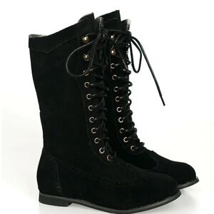 Joyfolie | Alvida Knee High Boots in Black | Size 3 (Lace Up and Zipper)
